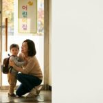 16:10 비율, 어린이집 입구에서 부모와 잠시 떨어지는 아이의 모습, 불안하지만 보호자의 따뜻한 표정이 함께 보이는 장면, 아이 분리불안 안내 콘텐츠용 이미지, 현실적인 사진 스타일, 여백 충분한 구성